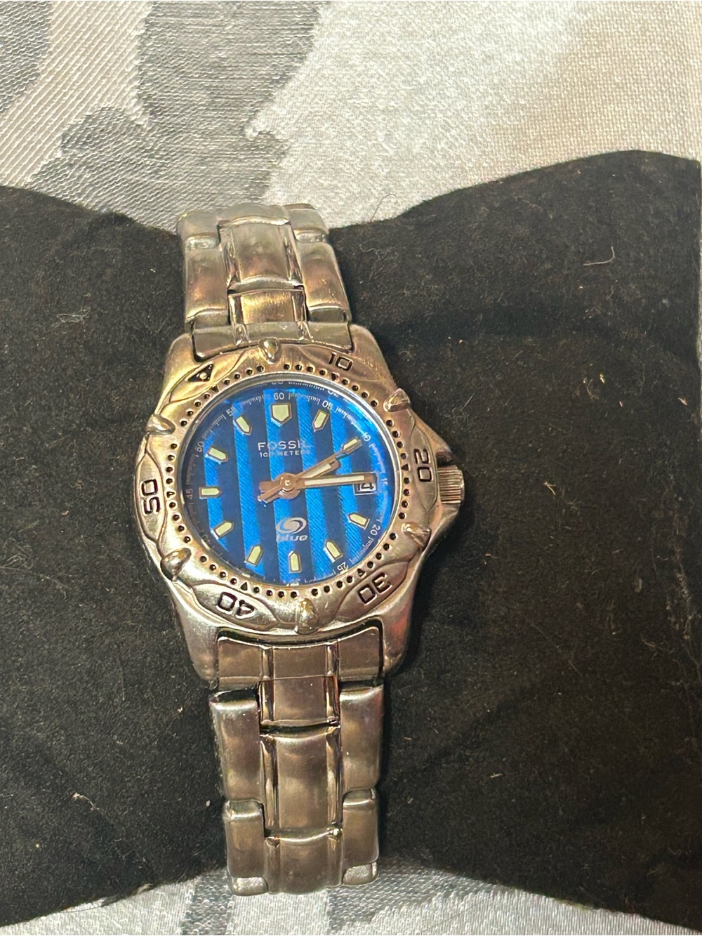 Fossil Silver Tone Watch with Blue Dial